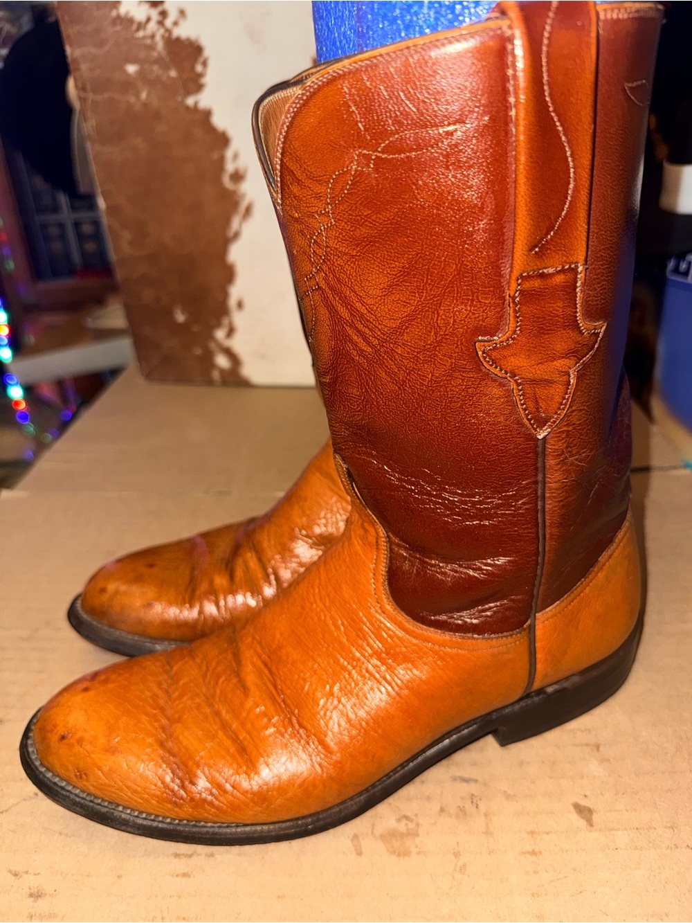 Vintage Lucchese San Antonio Era Smooth Ostrich Two Tone Cowboy Boots Size 9 D